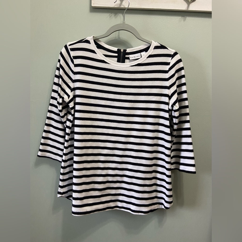 Kim Rodgers Women’s Black and White Striped Top Size Small
